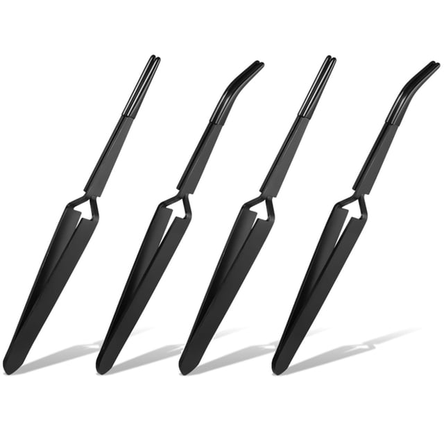 Pinzas Invertidas para Manualidades, Juego de 4 Pinzas con Puntas de Goma, Acero Inoxidable Recubierto de PVC, Punta Recta y Curva.