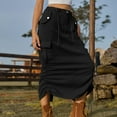 thumbnail image 2 of Tumotour Denim Skirt For Women Drawstring Cargo High Waist Long Skirt Knee Length Side Split Denim Skirts With Cargo Pockets, 2 of 8