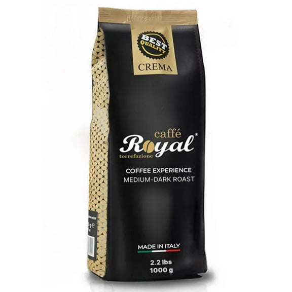 Royal Caffe Italian Coffee Beans – Crema, Medium Dark Roast, Arabica Robusta Blend, Hazelnut Notes, Whole Bean, Freshly Roasted Gourmet Coffee, 2.2 Pounds (1000 Grams), Made in Italy