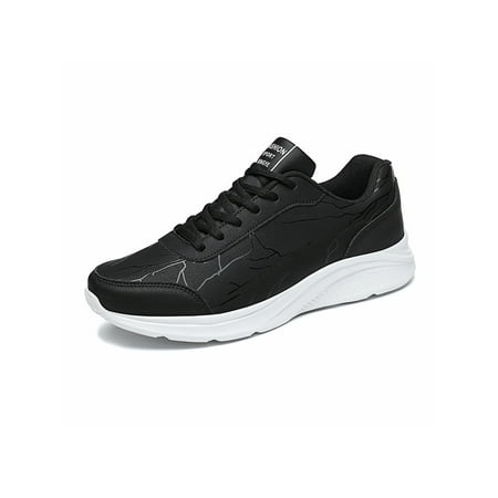 

Wazshop Mens Athletic Shoes Sport Sneakers Lace Up Running Shoe Stylish Breathable Trainers Men Low Top Anti Slip Black White-4 7