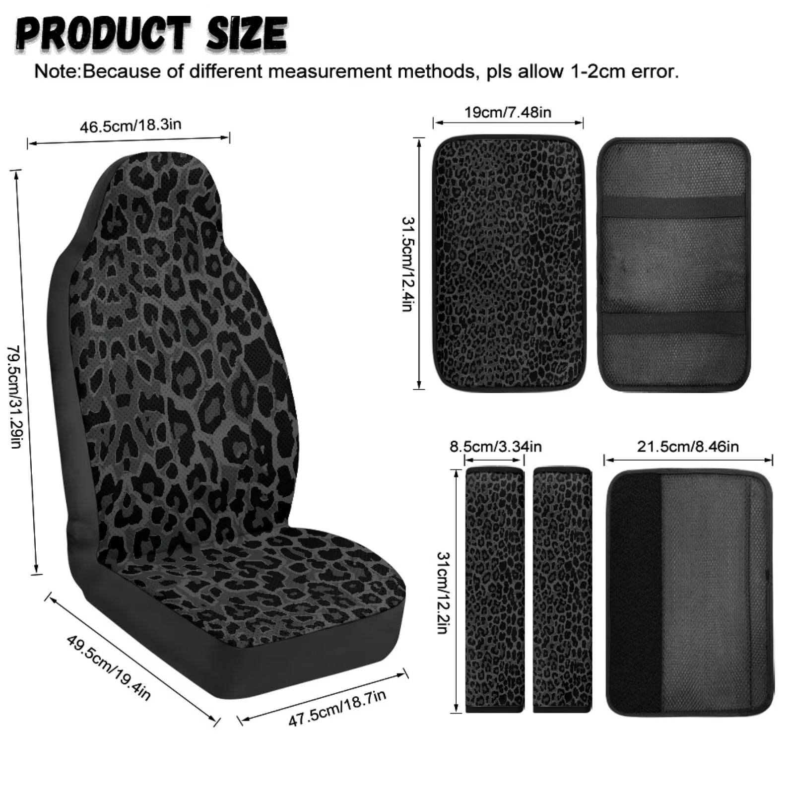 Xixirimido Car Seat Covers Front Seats Only with Belt Covers Armrest Box Cover 5Pcs Set for SUV Sedan Van Truck PU Leather Seat Protector Automotive Accessories, Black Leopard