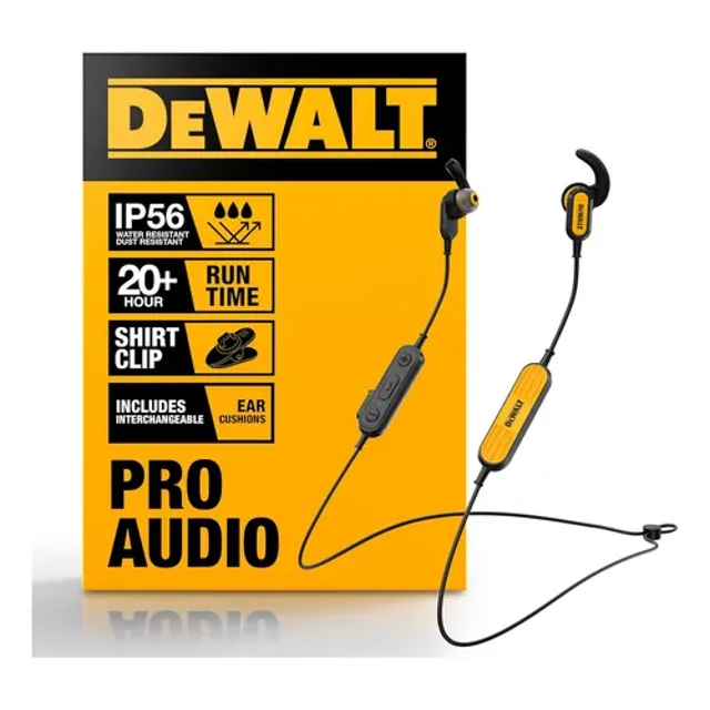 DEWALT Wireless Bluetooth Earphones - Jobsite Behind-Neck Wireless Headphones - Water-Resistant Wireless Earphones with Microphone - 20+ H Playtime