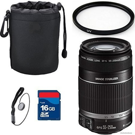 Canon EF-S 55-250mm f/4.0-5.6 IS II Telephoto Zoom Lens Top Value Bundle + 16GB High Speed Memory Card + UV Filter + Premium Lens Pouch + Cap