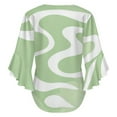 thumbnail image 6 of Pastel Green Wavy Abstract Art Women's V-Neck Blouse With 3/4 Ruffled Bell Sleeves Casual Top Ladies Blouses, 6 of 7