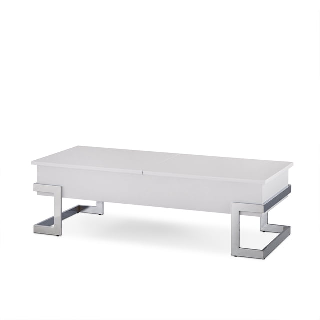 Bowery Hill Table Basse à Plateau Relevable en Blanc et Chrome