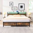 thumbnail image 2 of King Size Bed Frame with LED Lights, Modern Metal Bed with 2 USB Ports and Storage Headboard, Noise Free, No Box Spring Needed, 2 of 7