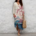 thumbnail image 4 of DISNIMO Floral Print Maxi Dresses for Women Casual Loose Dress V Neck Shift Dress Lightweight 3/4 Sleeve Dresses, S, 4 of 6