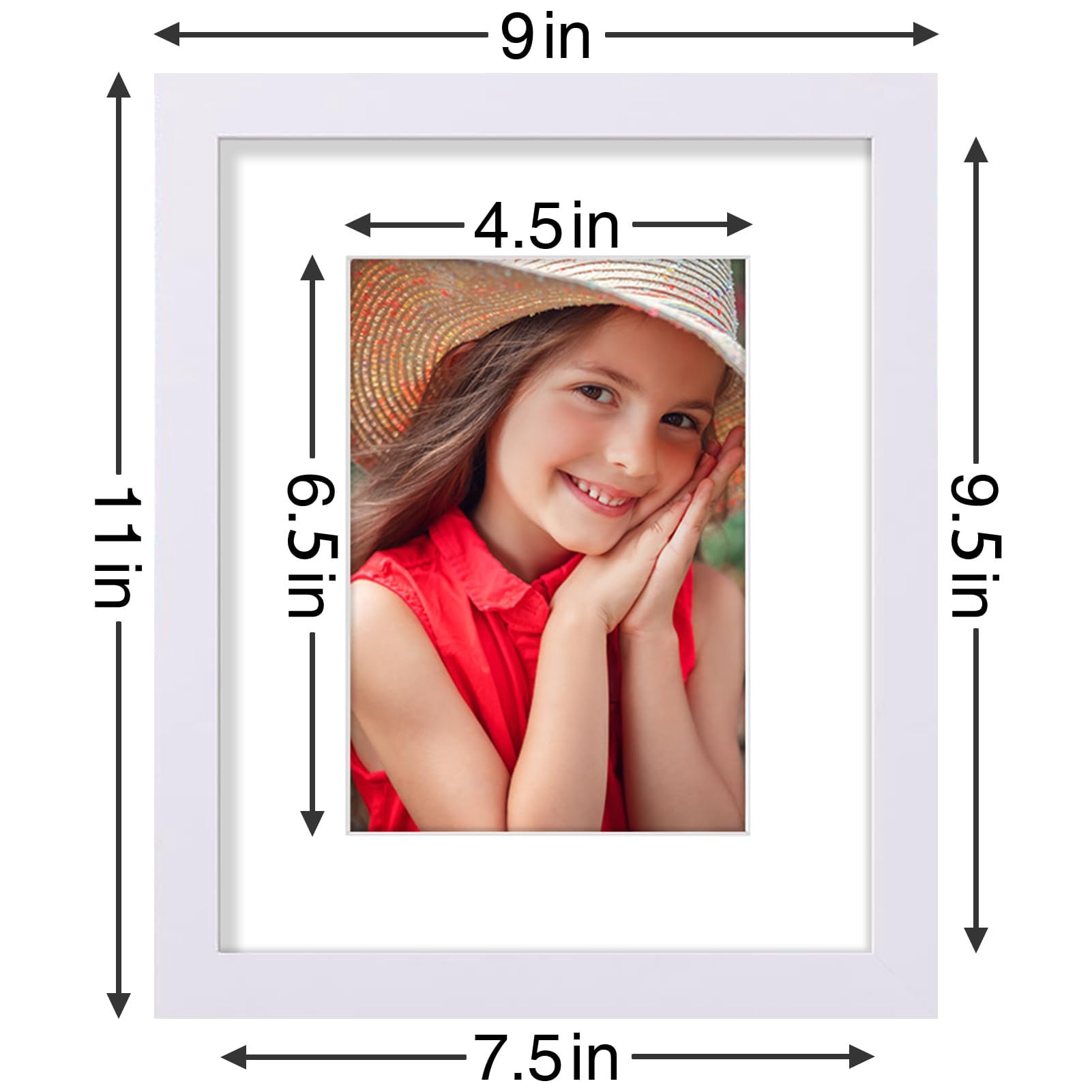 decorUhome 8x10 White Picture Frame Set of 9, Display 5x7 Pictures with Mat or 8x10 without Mat, Photo Frames for Wall or Tabletop