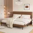 thumbnail image 3 of Frostbloom King Size Faux Leather Platform Bed Frame with Adjustable Headboard, Dark Brown, 3 of 9