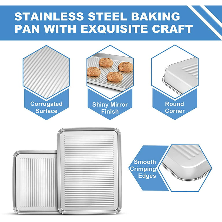Baking Sheet Pan Set of 2, Vesteel Stainless Steel 16 x 12 inch Half Cookie Baking  Pans, Rectangle Oven Trays for Cooking, Textured Surface 