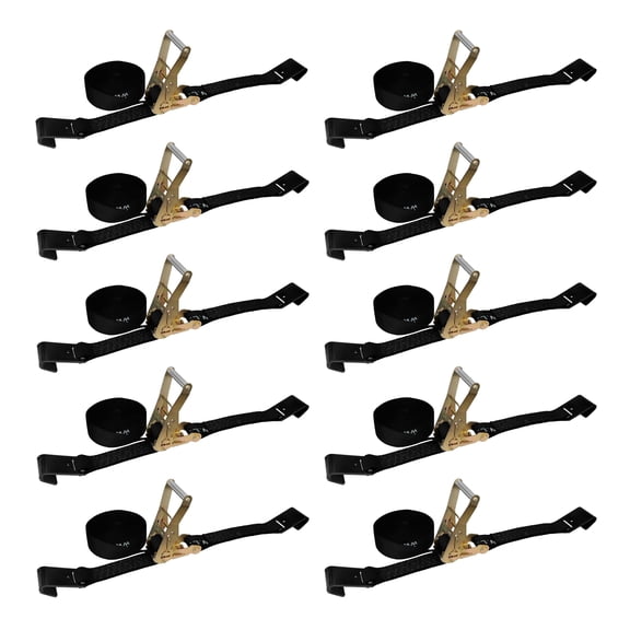 Mega Cargo Control USA 10 pack Heavy Duty 2" x 50' Ratchet Strap Flat Hook Flatbed Truck Farm Tie Down, 3333 lbs Wll, Black