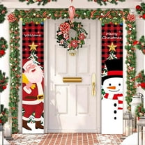DAMAI Christmas Porch Signs for Front Door, 2 Pcs 71 x 12In Red Black Buffalo Plaid Door Banners,Christmas Decorations Merry Christmas Banners for Home Yard Indoor Outdoor Wall (Santa)