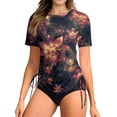 thumbnail image 2 of WTOBBY Women's Floral Design Short Sleeve Sun Swimsuit Lightweight Adjustable Lace-Up Swimsuit Top for Summer Water Activities Cover Up and Casual Beach Fashion with Comfort,Navy 2XL, 2 of 5