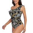 thumbnail image 4 of Balery Rose Flowers One Shoulder Swimsuits for Women Ruffle Swimsuits Tummy Control One Shoulder Bathing Suits-XX-Large, 4 of 8
