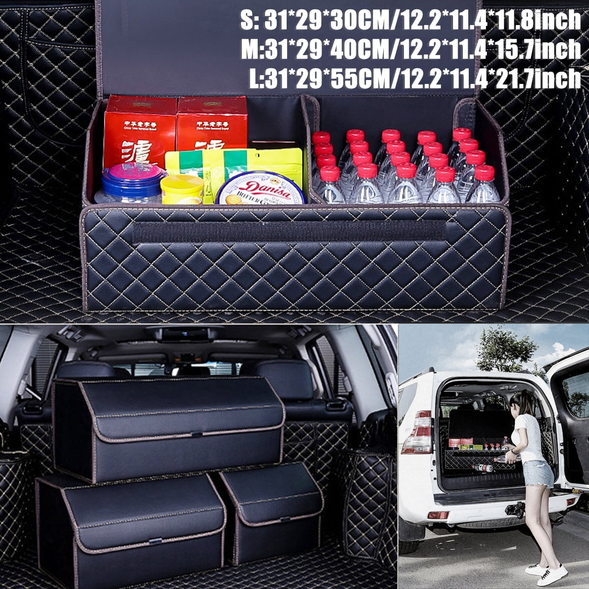 Car Backseat Trunk Organizer, PU Leather Car Cargo Trunk Storage