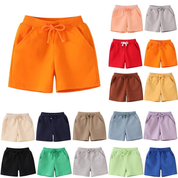 HNMKIU Toddler Boys Girls Solid Color Shorts Stretchy Casual Holiday Beach Sport Shorts Breathable Loose Design For Kids Orange,5-6 Years
