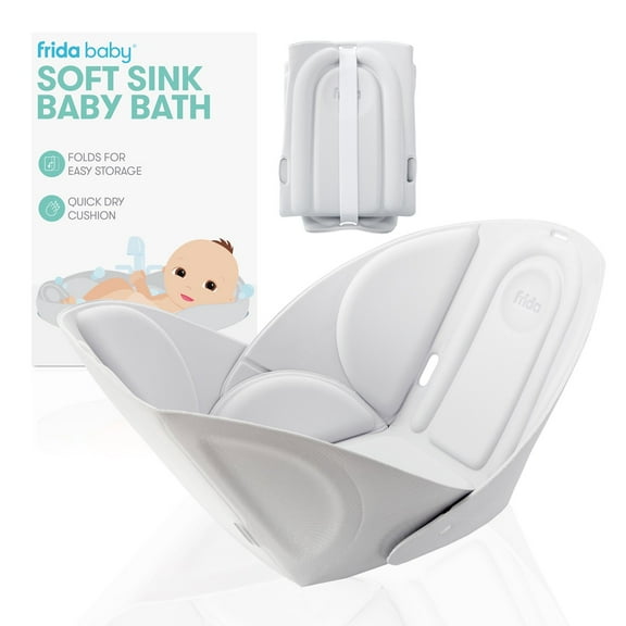 Frida Baby Soft Sink Baby Bath Tub with Head Support for Unisex Newborn, Quick Drying and Easy to Clean, White