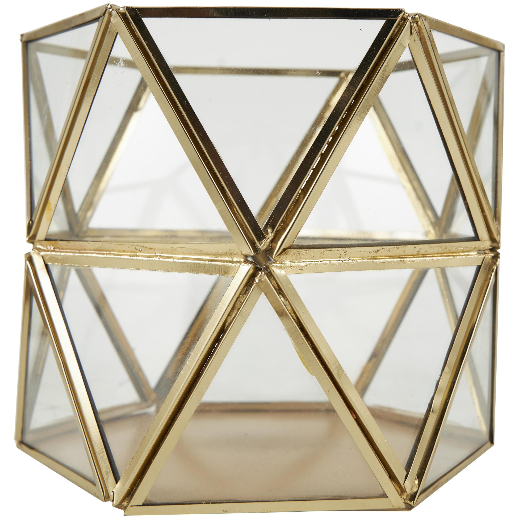 CosmoLiving by Cosmopolitan 3 Holder Gold Metal Geometric Diamond Patterned Hexagon Candle Lantern, Set of 3