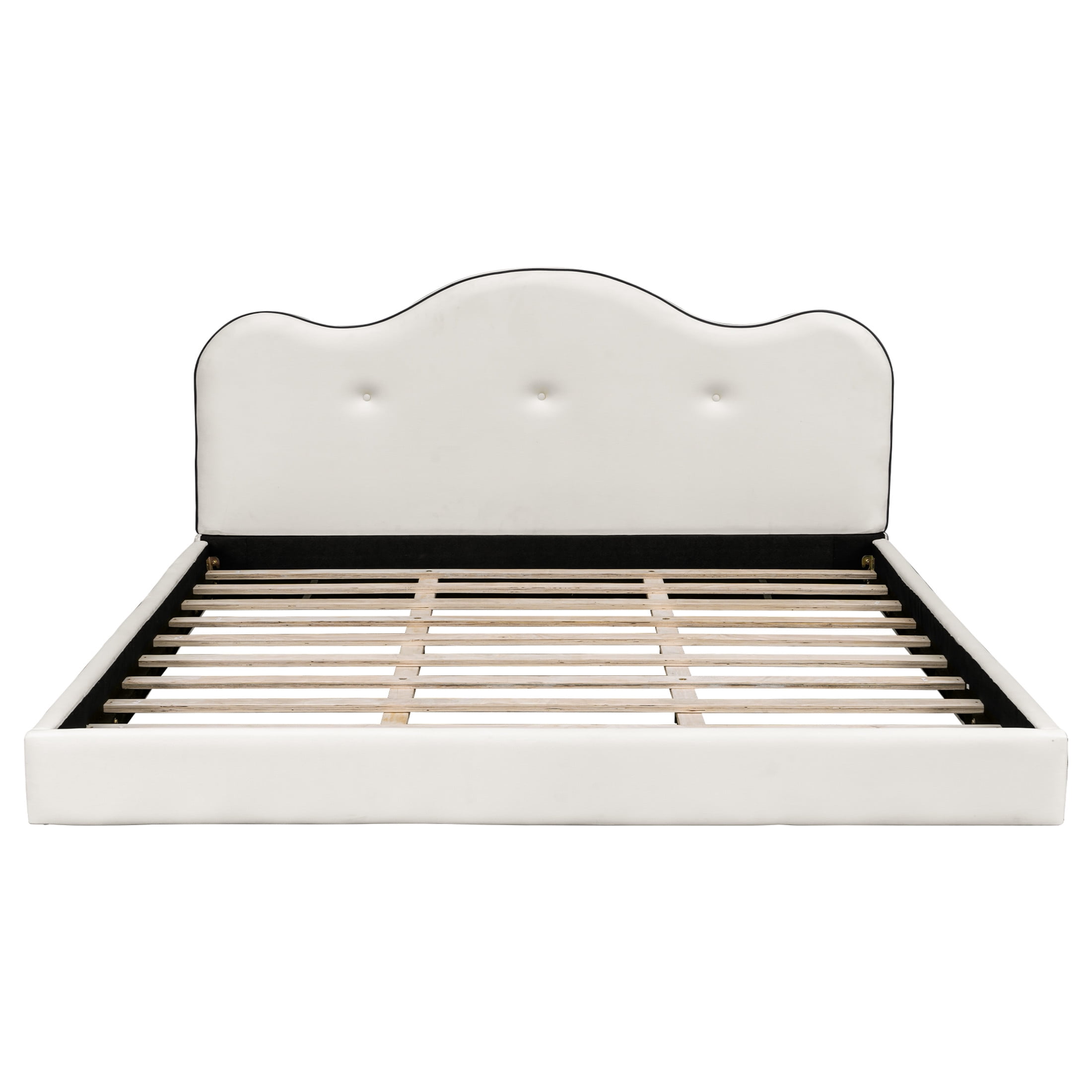 Noble House Zahra King Size Velvet Upholstered Platform Bed, Pine Wood Bed Frame with Foam Headboard, Beige