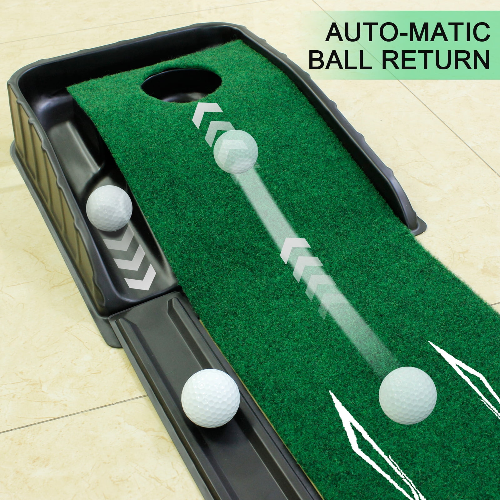Crestgolf Golf Putting Green Indoor Putting Mat with Auto Ball Return Putter Alignment Guides at 3, 5 & 7 feet Golf Mini Practice Training Aid for Home Office