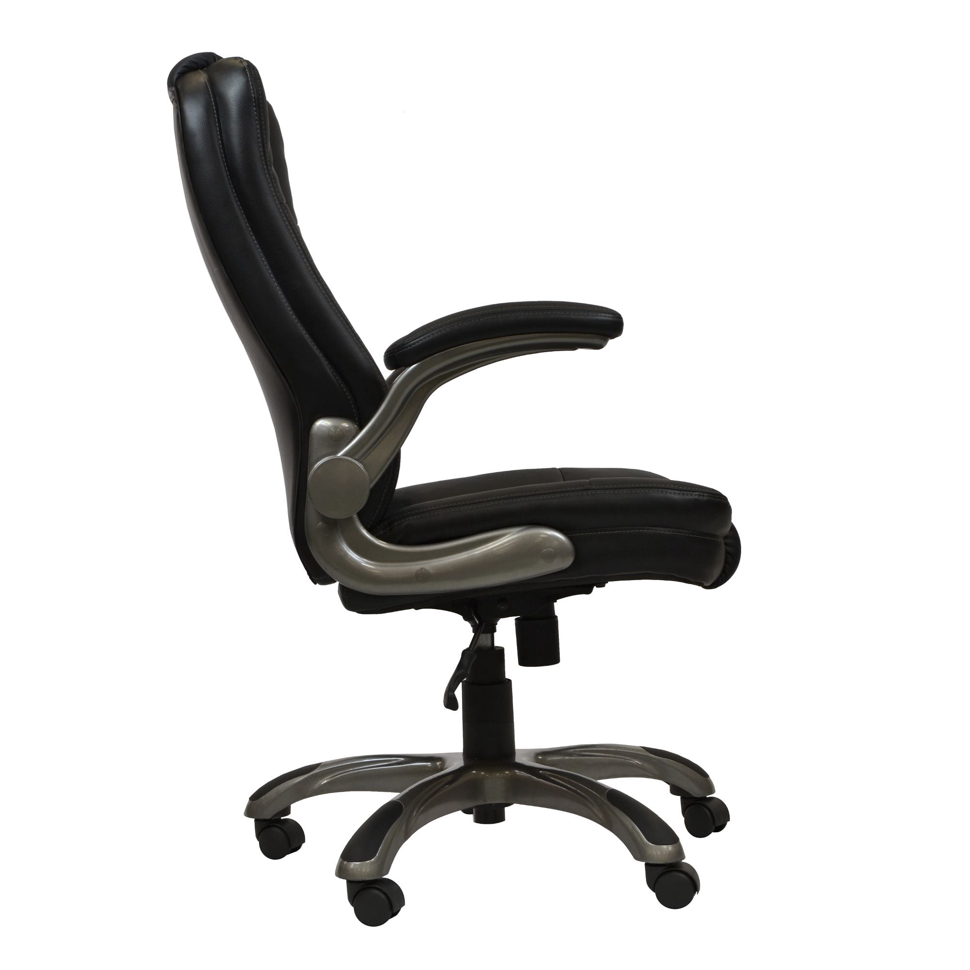 Techni Mobili Ergonomic Faux Leather Office Chair – Ultra-Padded Executive Desk Chair with Flip-Up Armrests, Height Adjustable, Tilt Control, and Smooth-Rolling Wheels, Black