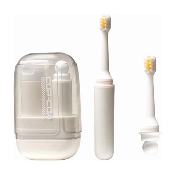 Portable Travel Toothbrush Set - Toothbrush Refill Bottle Mouthwash Cup, Compact Detachable Design, Free Replacement Brush Head (White)