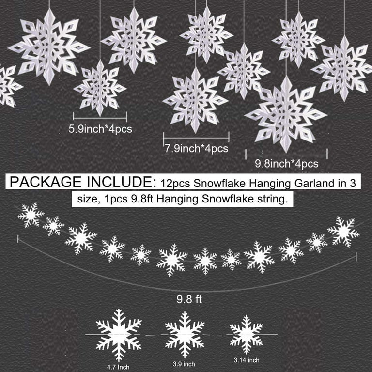  Christmas Hanging Snowflake Decorations, 12Pcs Large