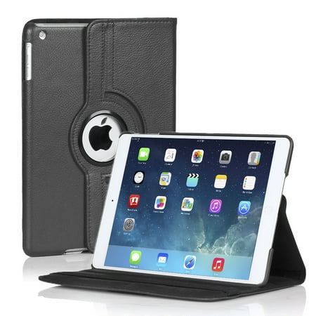 Apple iPad 2/3/4 Case (Black) - 360 Degree Rotating Stand Smart Cover PU Leather For iPad 4th Generation with Retina Display, the New iPad 3 & iPad 2 with Auto Sleep Wake Feature & Stylus