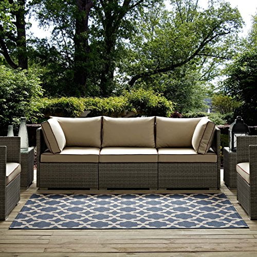 Modway Cerelia Moroccan Trellis 5x8 Indoor and Outdoor In Blue and Beige