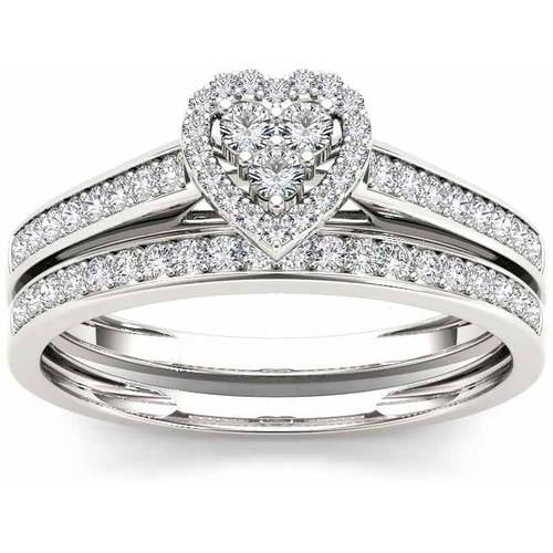 1/2 Carat T.W. Diamond Heart-Frame 10kt White Gold Engagement Ring Set ...