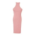 thumbnail image 4 of Camisón elástico con cuello halter fino y falda alta con abertura para mujer. Rosado, 4 of 7
