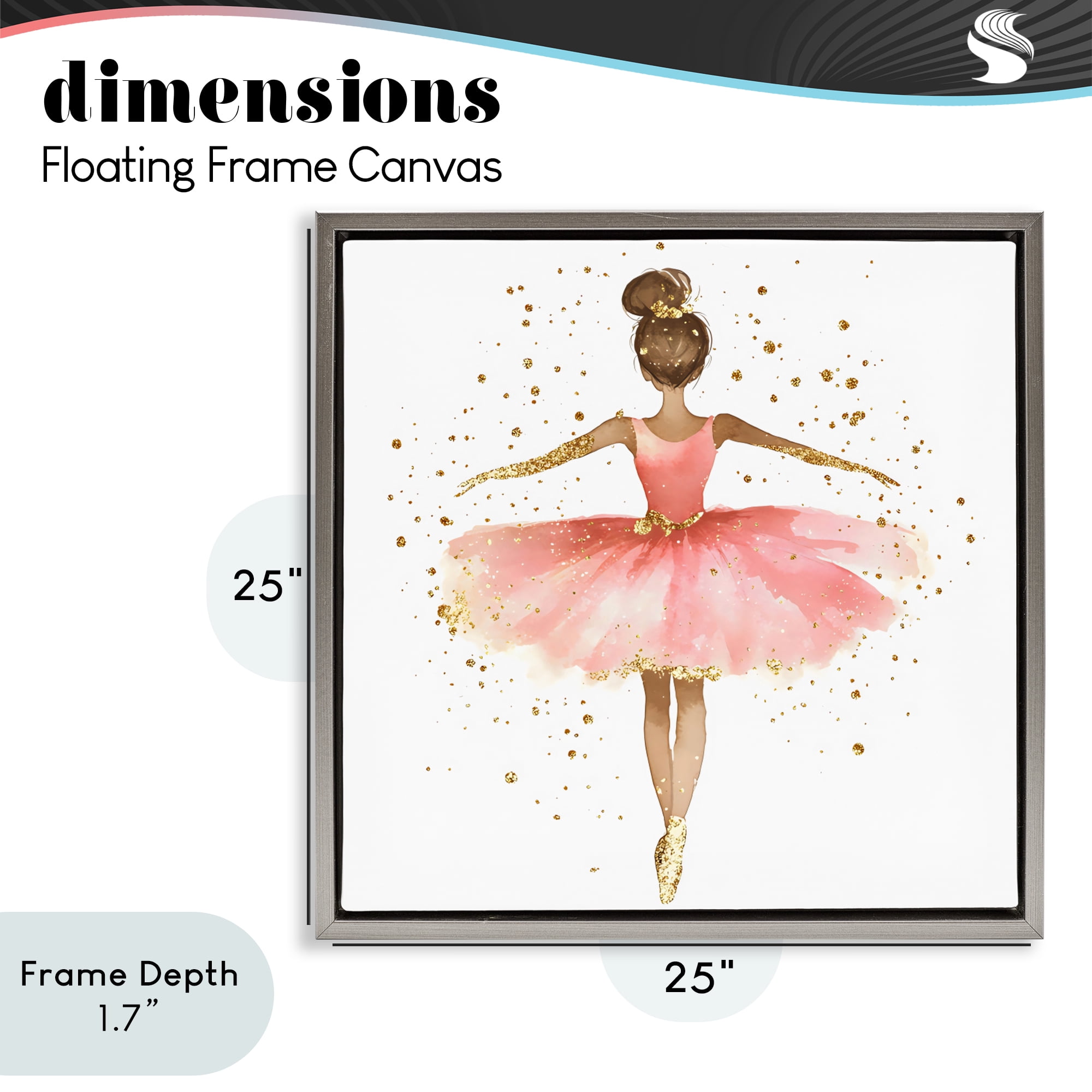 Stupell Industries Ballerina with Gold Glitter Gray Framed Floater Canvas Wall Art, design by Creative Studio