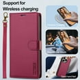 thumbnail image 2 of ELEHOLD for iPhone 15 Case, Premium PU Leather Detachable Folio Cover RFID Blocking Card Slots Holder Magnetic Kickstand Full Protective Case with Wrist Strap for iPhone 15,Red, 2 of 10
