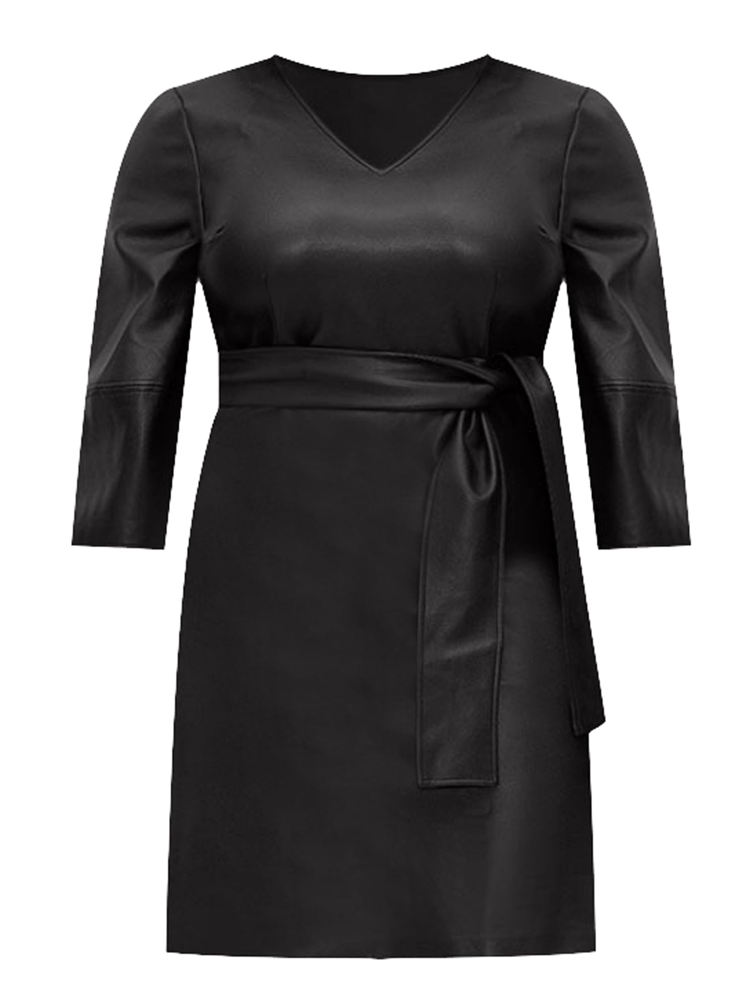 ELOQUII Elements Women's Plus Size Lantern Sleeve Faux Leather Dress