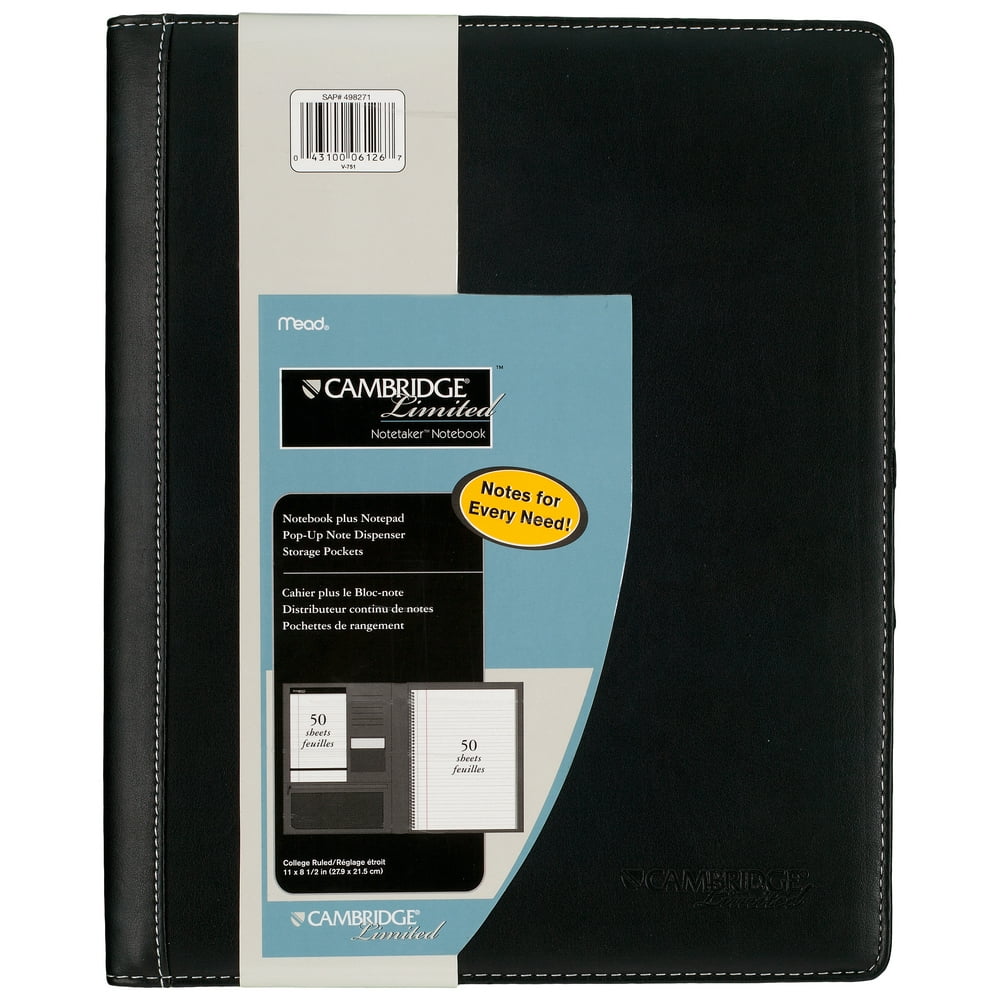Cambridge Notetaker Refillable Notebook, Black, 8 1/2" x 11" (06126