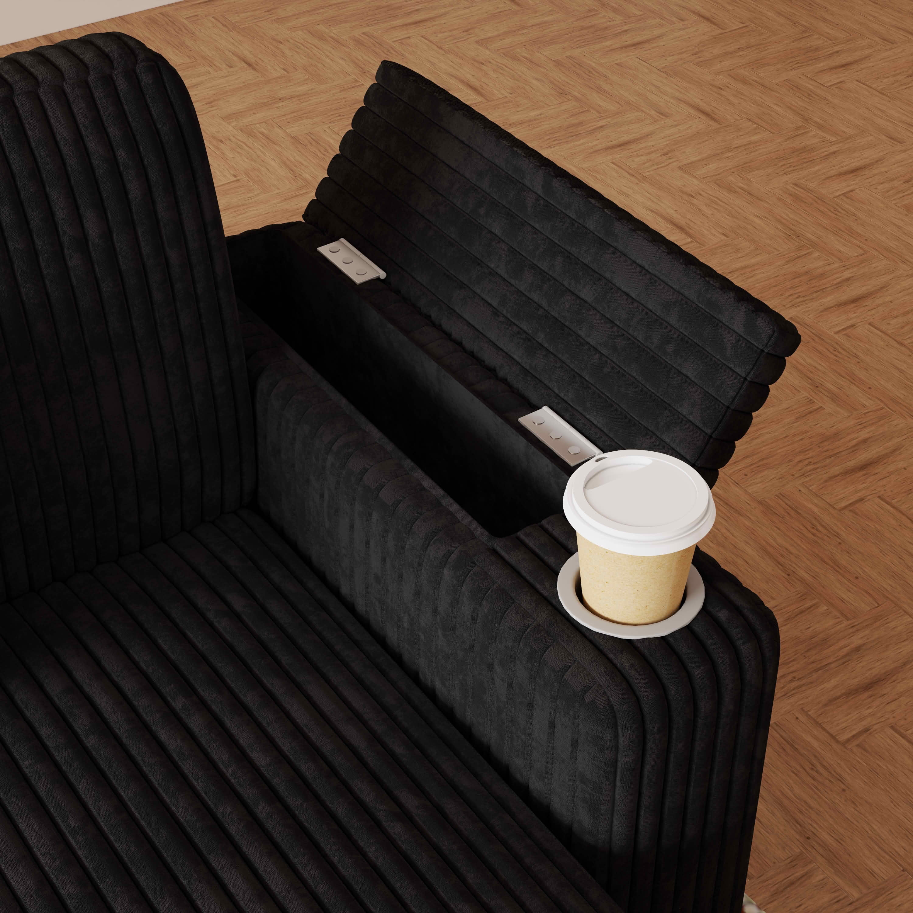 MAYEERTY 100-Inch Black Corduroy 7-Seat U-Shaped Pull-Out Sofa Bed, Modular Sectional Couch with USB Ports, Cup Holder & Storage