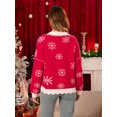 thumbnail image 2 of Suéteres de copos de nieve navideños rojos para mujer, lindos suéteres de peluche con lazo y hombros caídos, blusas de punto acanaladas con cuello en V y manga larga para otoño, 2 of 5