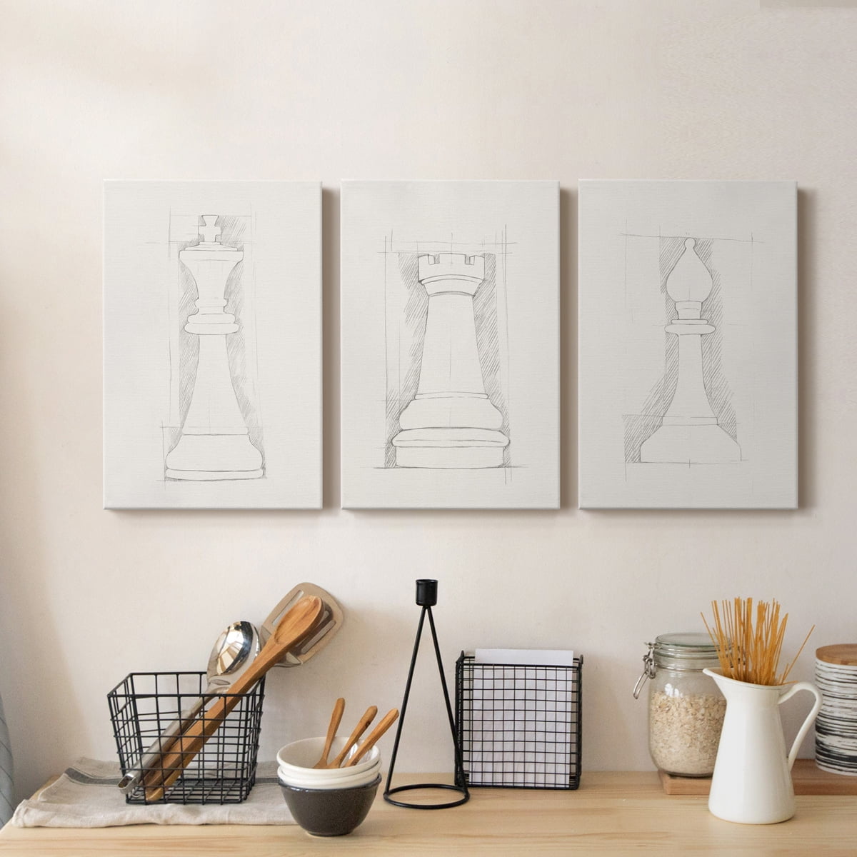 Chess Set Sketch II Premium Gallery Wrapped Canvas - Ready to Hang - 8 x 12 Each