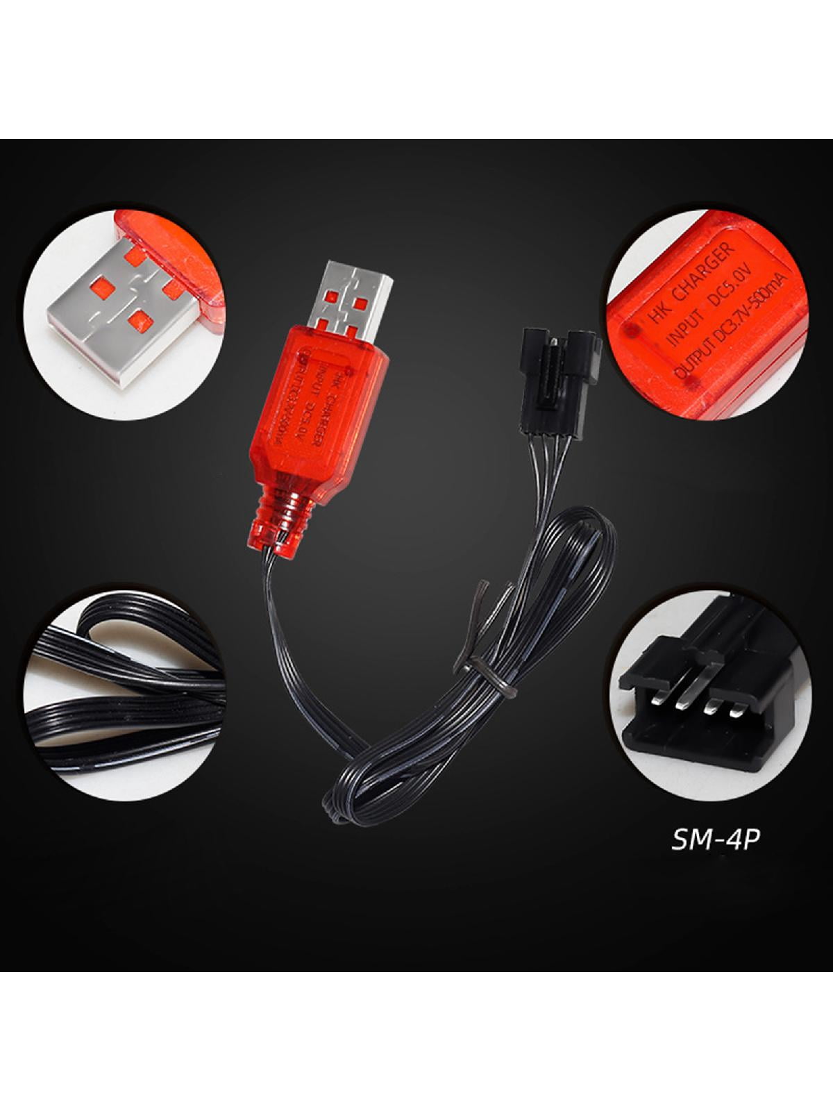 High Speed 7.4V Lithium Battery Charger, USB Charging Cable for Remote Control Cars with SM 4P Reverse Plug Protection