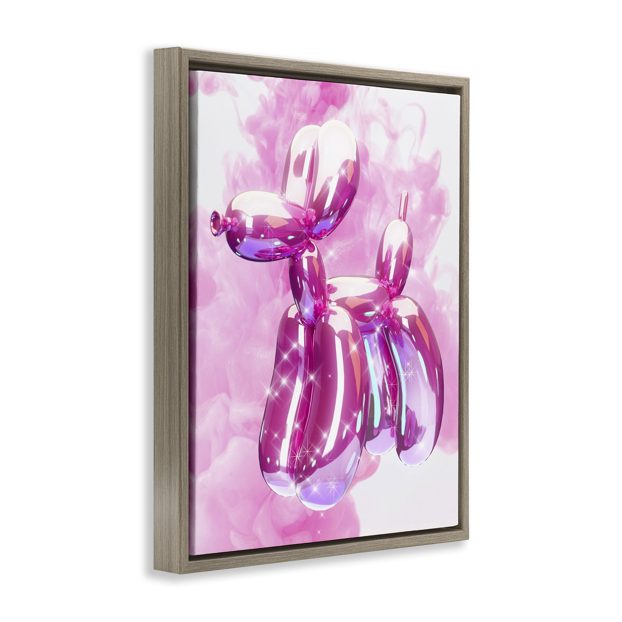 Stupell Industries Balloon Dog with Sparkle Abstract Painting Brown Floater Framed Canvas Art Print Wall Art, 25 x 31