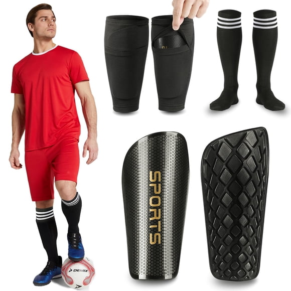 Espinilleras de fútbol MEIXINZHI para niños, jóvenes y adultos, negras, XL