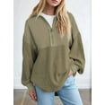 thumbnail image 4 of Womens Sweatshirt Casual Waffle Knit Half Zip Pullover Loose Long Sleeve Tops Fall Outfit Clothes  Green XL, 4 of 5