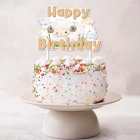 Sheep Birthday Decorations, Watercolor Sheep Theme Happy Birthday Cake Topper Double-sided Printing Cake Decorations for Sheep Farm Animal Themed Birthday Party Supplies