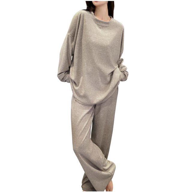 Yuyuzo Ensemble de Pyjama pour Femmes 2 Pcs Col Rond Manches Longues Chandail-Over Haut Vêtements de Nuit Pantalon Grand Ensembles de Détente