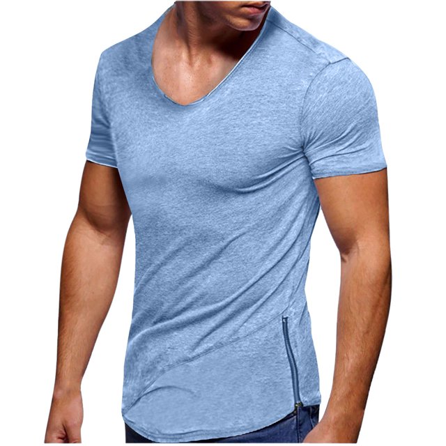 DPTALR Men's Summer Slim Casual Zipper Fit Patchwork Short Sleeve Tops Blouse