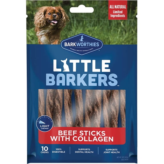 Barkworthies 840139125515 Little Barkers Beef Sticks with Collagen Dog Chews - Pack of 10