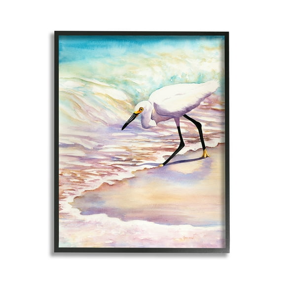 Stupell Industries Bird on Pastel Shore Animals & Insects Painting Black Framed Art Print Wall Art, 11 x 14
