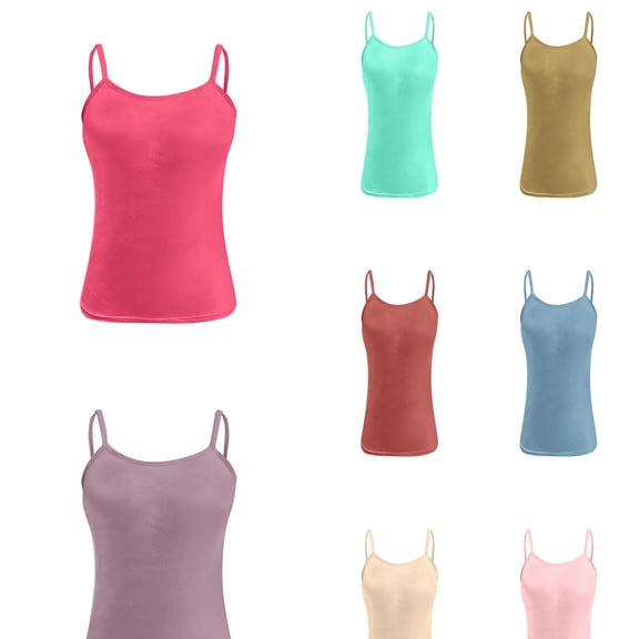 Huanglei Womens's Tank Top, Padded with Built-in Bra Spaghetti Strap Square Neck Layering Tank Nylon Slim Fit Going Out (Red, Large)