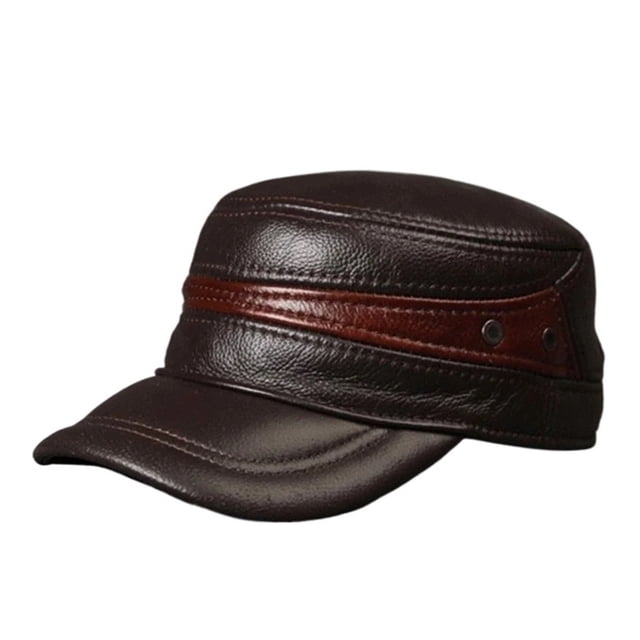 Men's Adjustable Cowhide Leather Baseball Cap, Thick Warm Winter Dad Hat