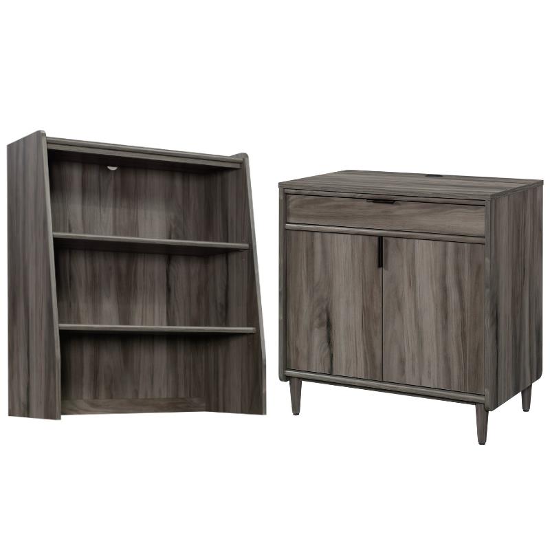 Home Square 2Piece Set with Library Base Storage & Hutch in
